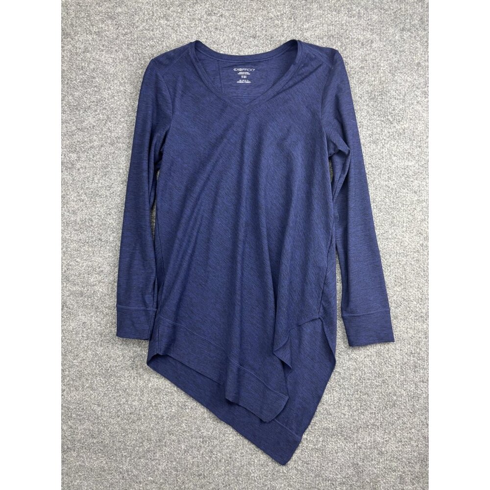 ExOfficio Shirt Womens XS Blue Asymmetrical Hem V Neck Long Sleeve Tunic Top
